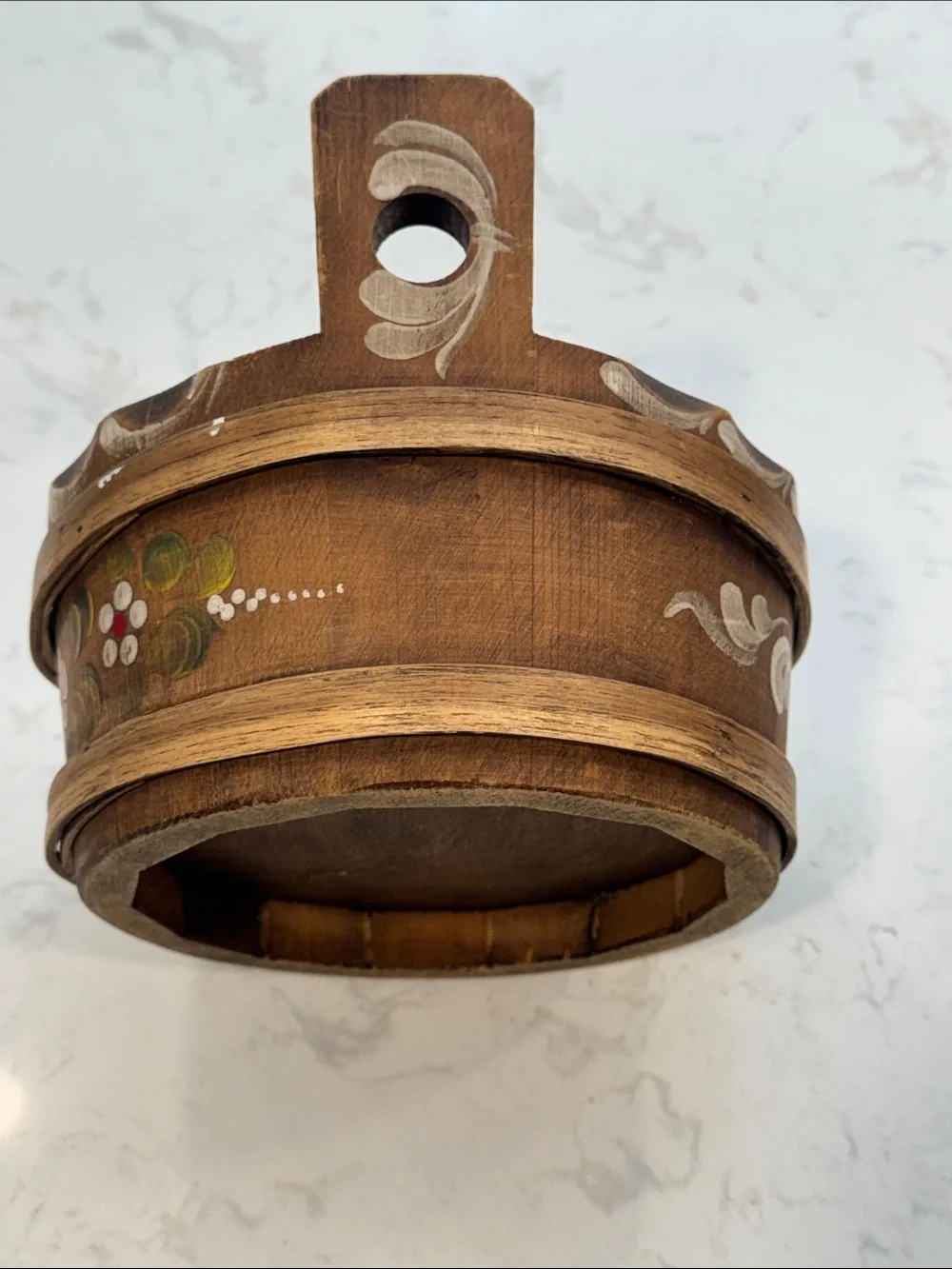 Rose Floral Vintage Wooden Decorative Bowl Wash Tube Tole Planter